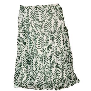 *NEW* Maxi Skirt Sz L Tropical Tiered Cotton Boho Flowy Green and White